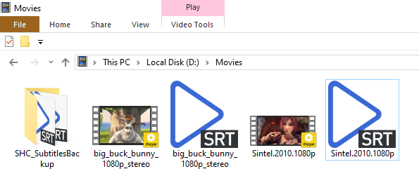 Clean Subtitles result with backup folder and final subtitle files in Smart Home Cinema