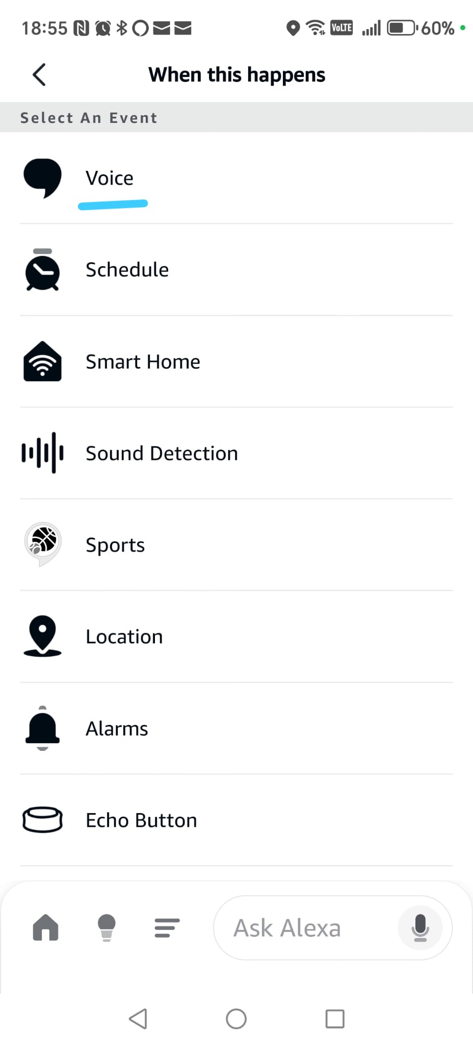 When this happens — Voice event selected