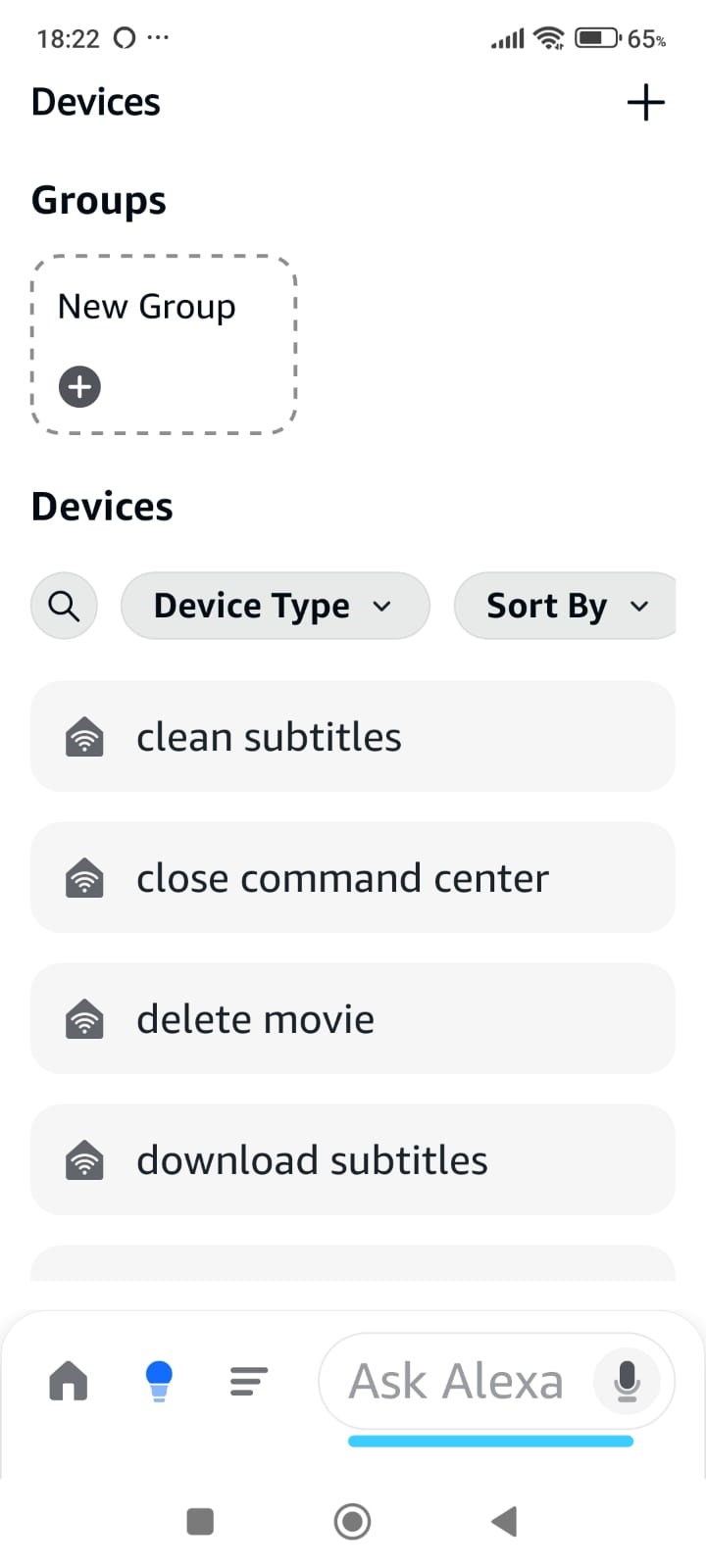 Lista de dispositivos de Alexa mostrando comandos de TriggerCMD Smart Home