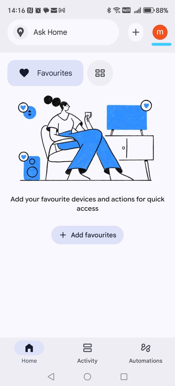 Google Home main screen