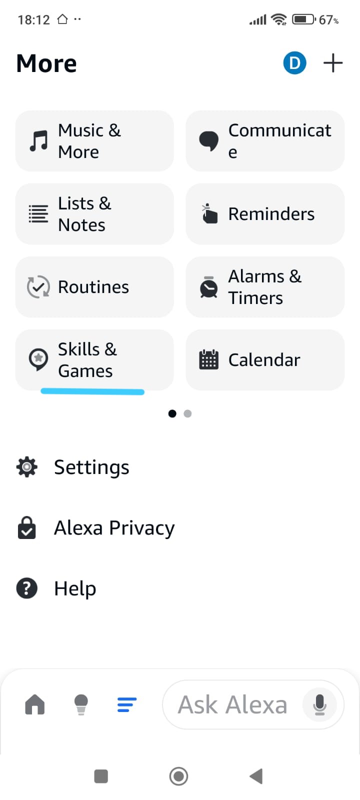 Alexa more menu
