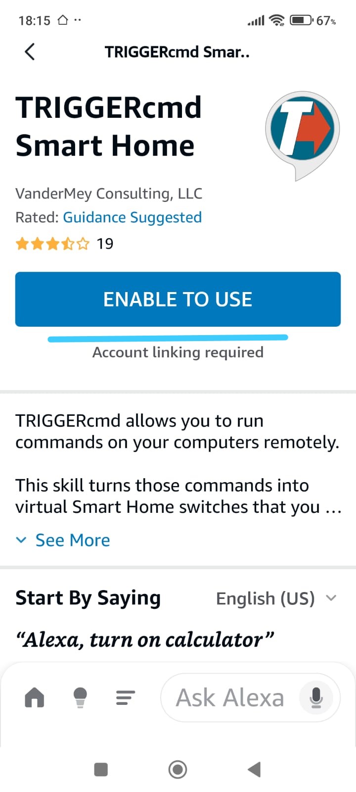 TriggerCMD Smart Home skill page