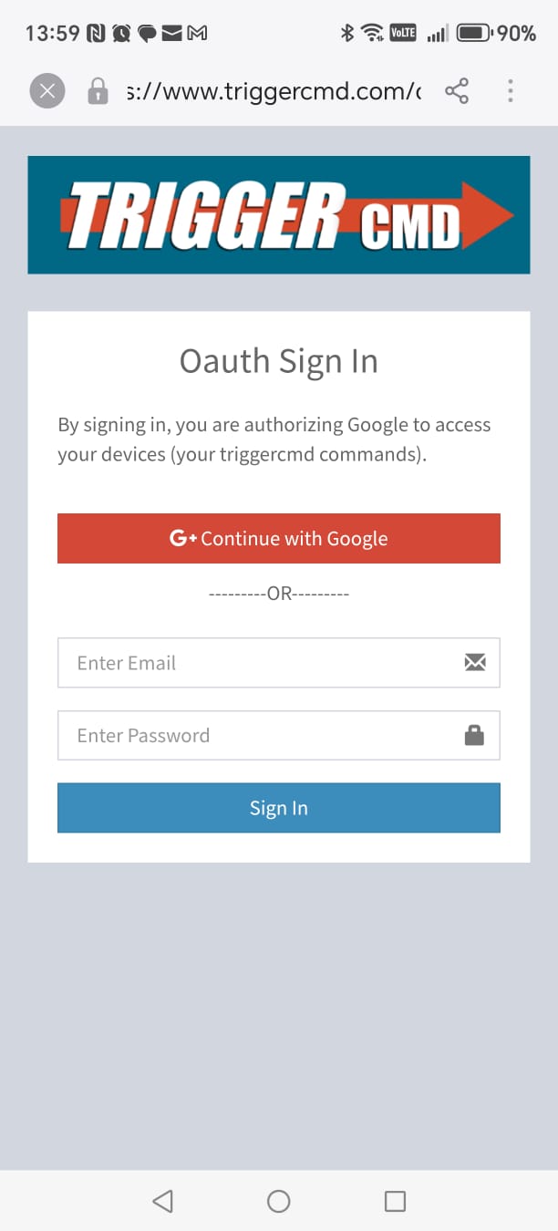 TRIGGERcmd Sign In page