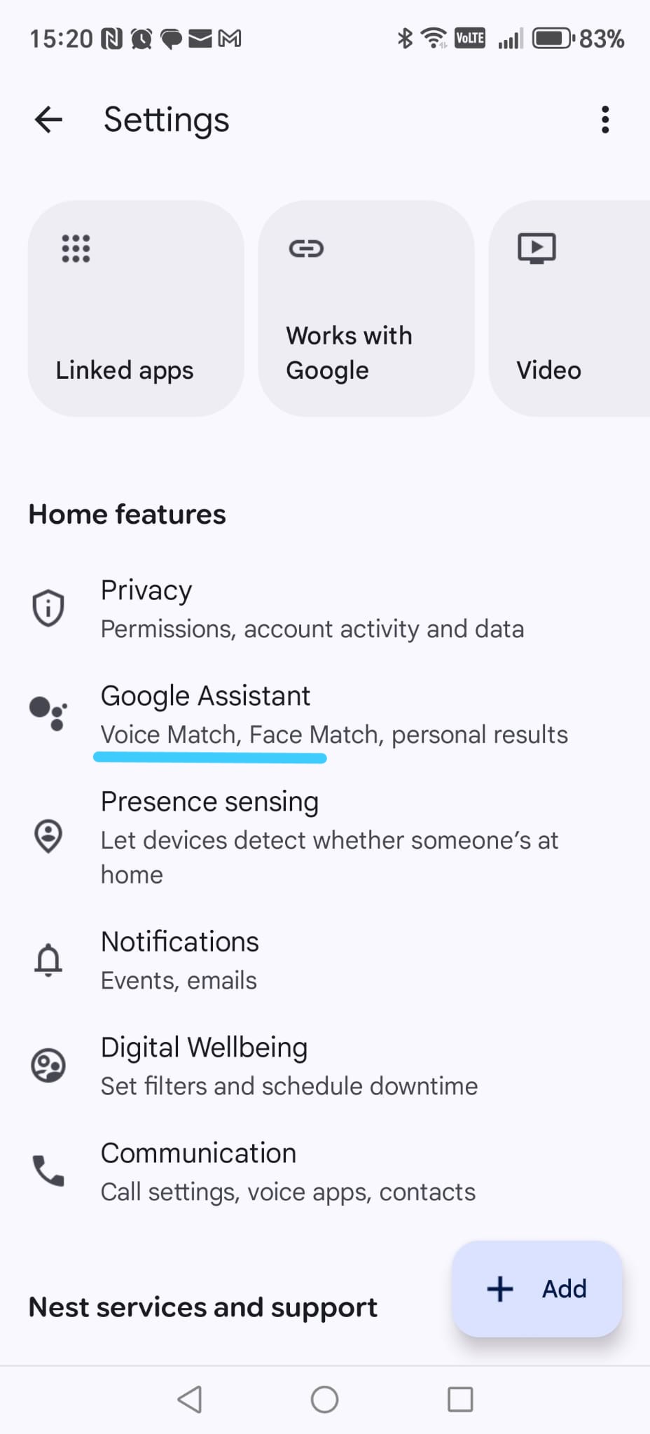 Google Assistant settings