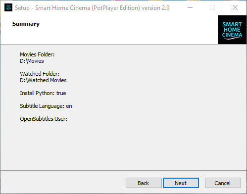Installation summary