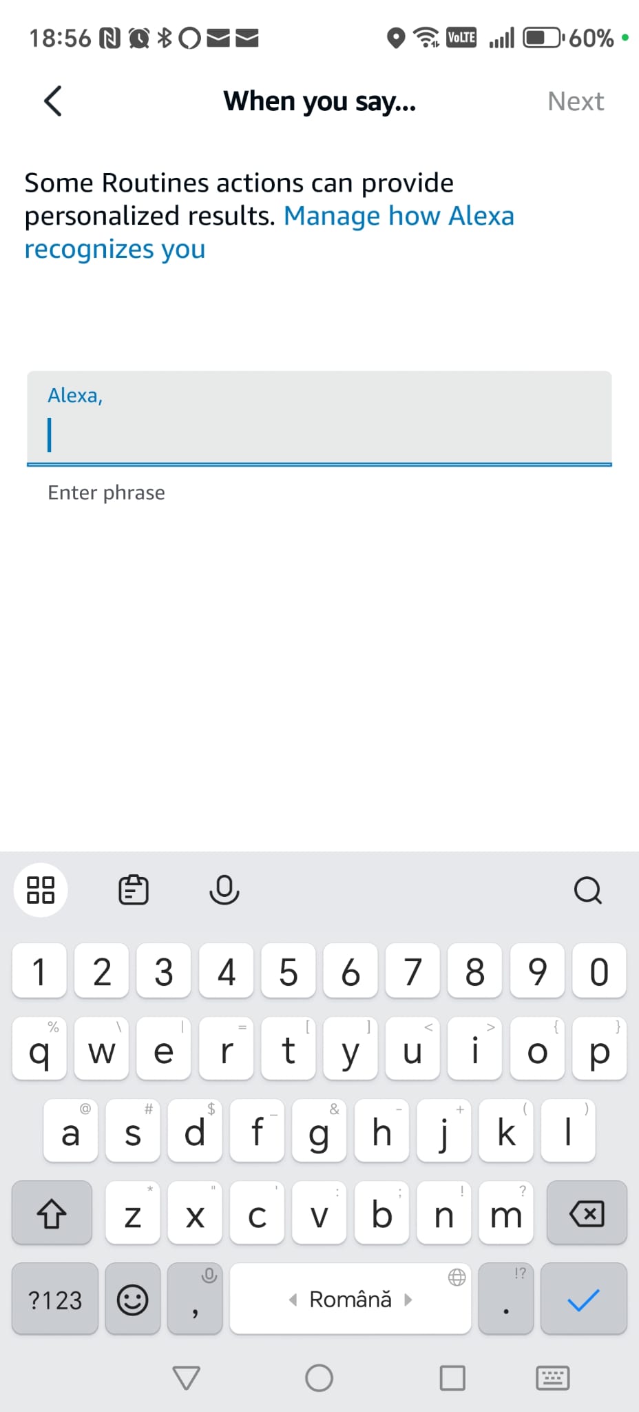 Alexa routine — When you say screen with 'play movie' phrase