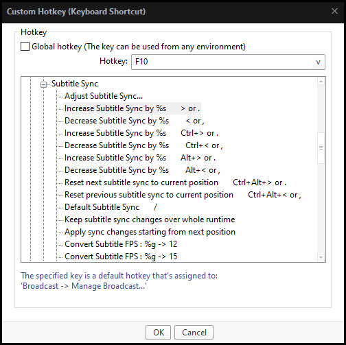 Assign F10 subtitle sync