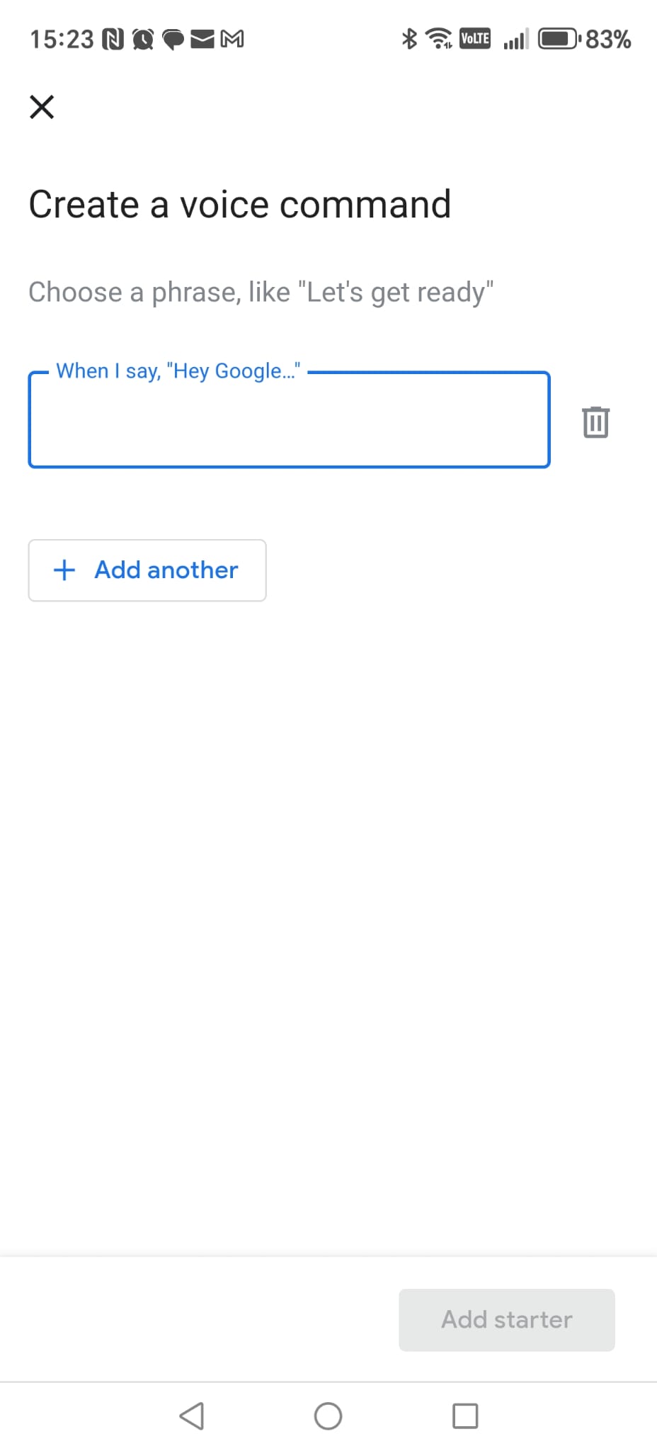 Create a voice command — empty