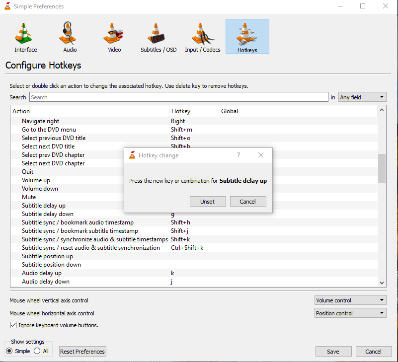 Subtitle delay hotkeys highlighted in VLC