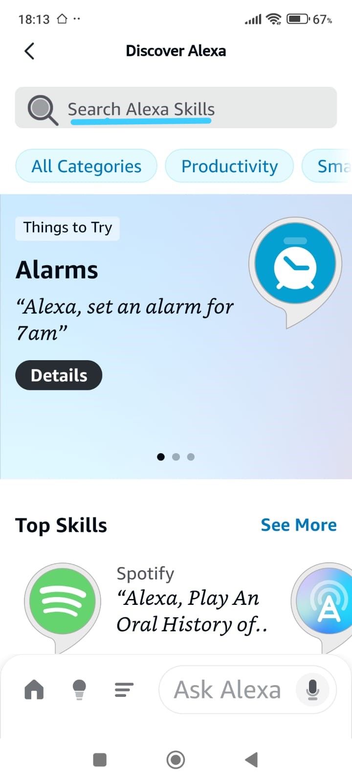 Alexa skills and games menüsü