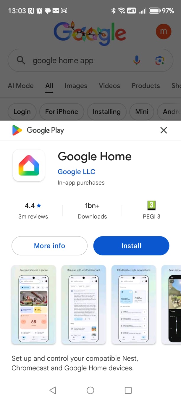 Google Home app in Google Play