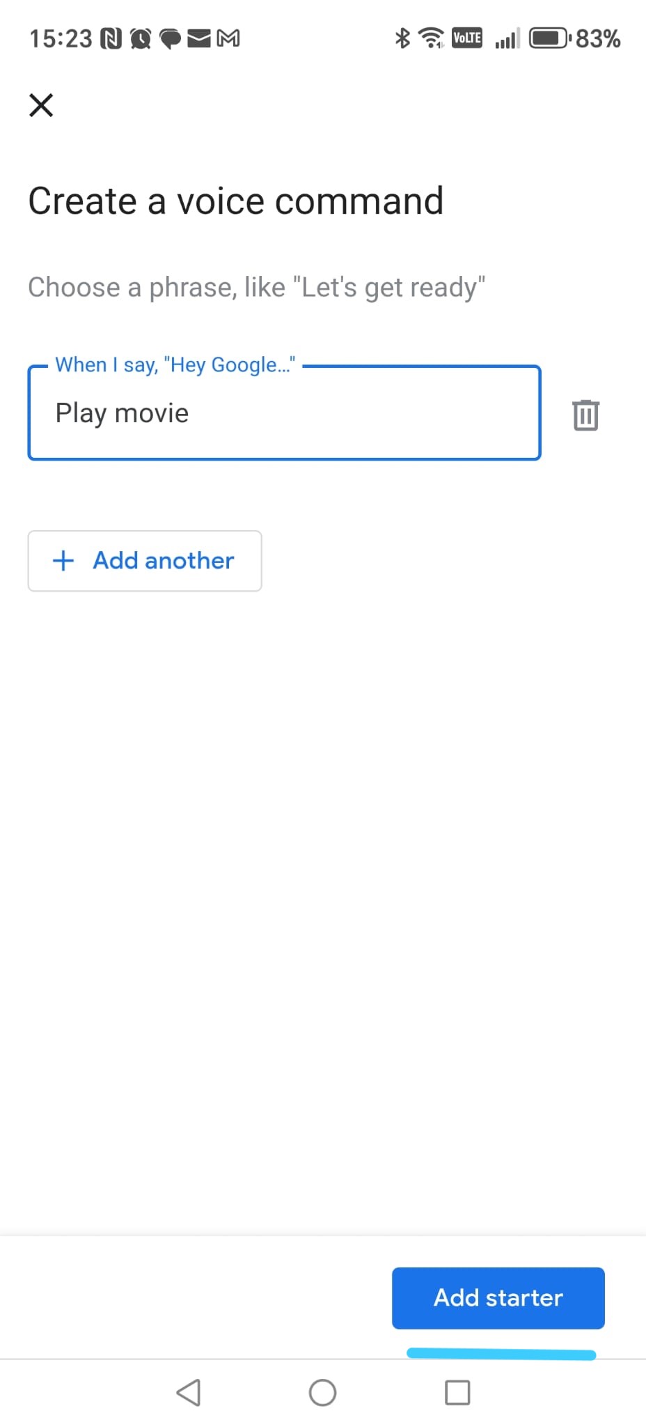Create a voice command — Play movie