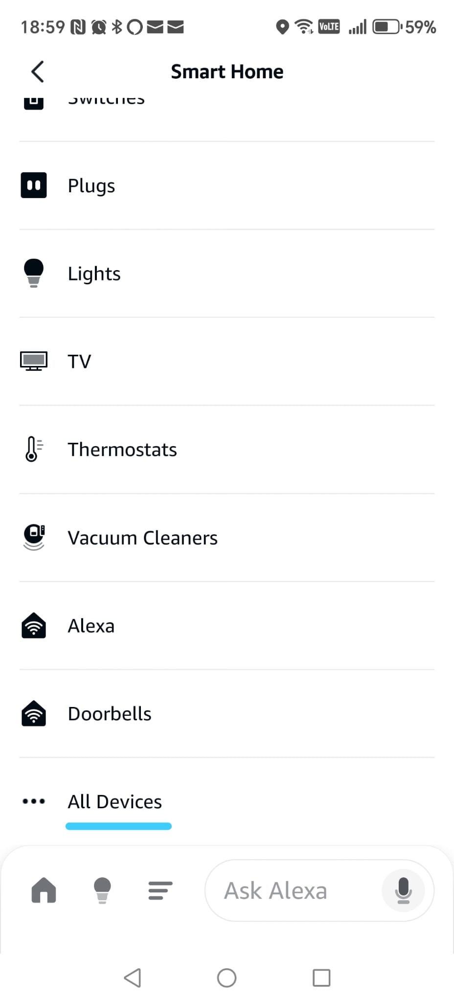 Alexa Smart Home list with All Devices selected
